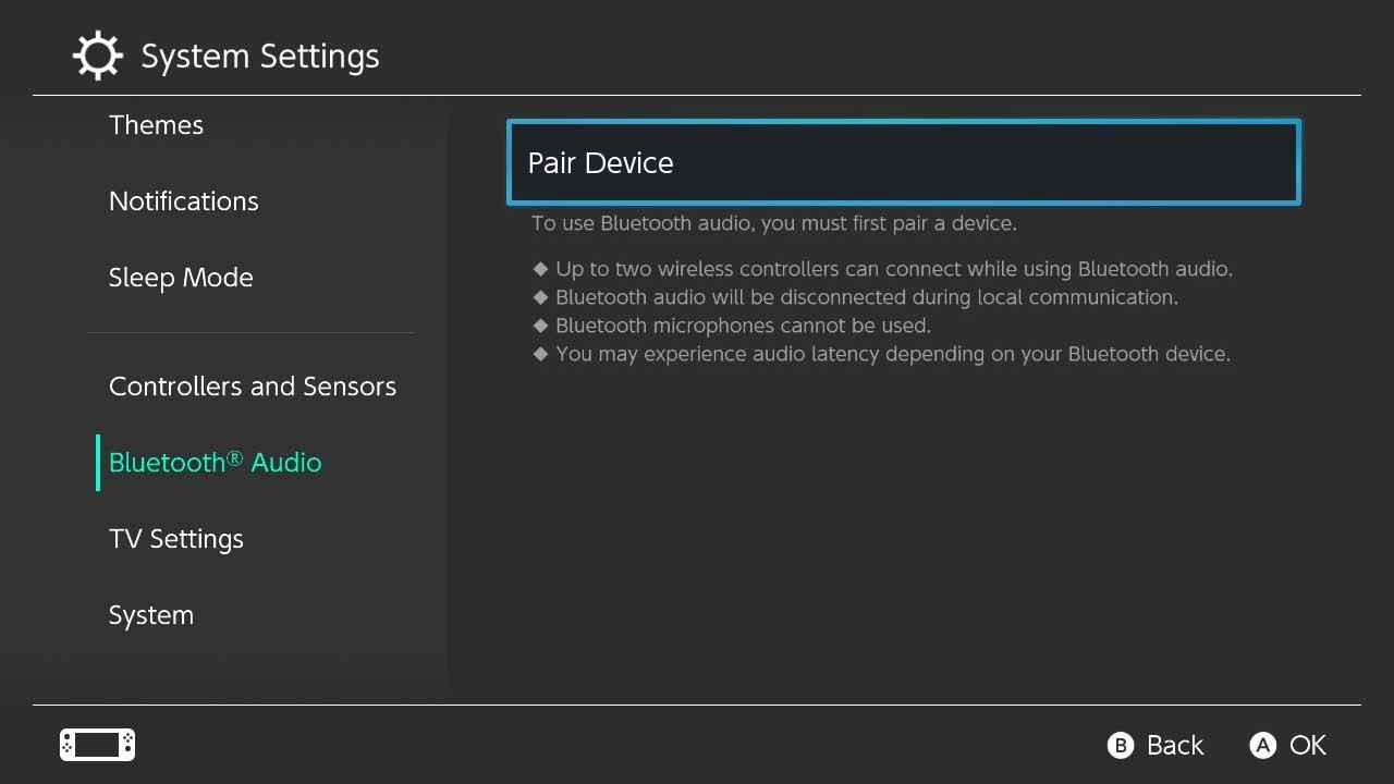 Select Pair Device to connect Airpods to Nintendo Switch