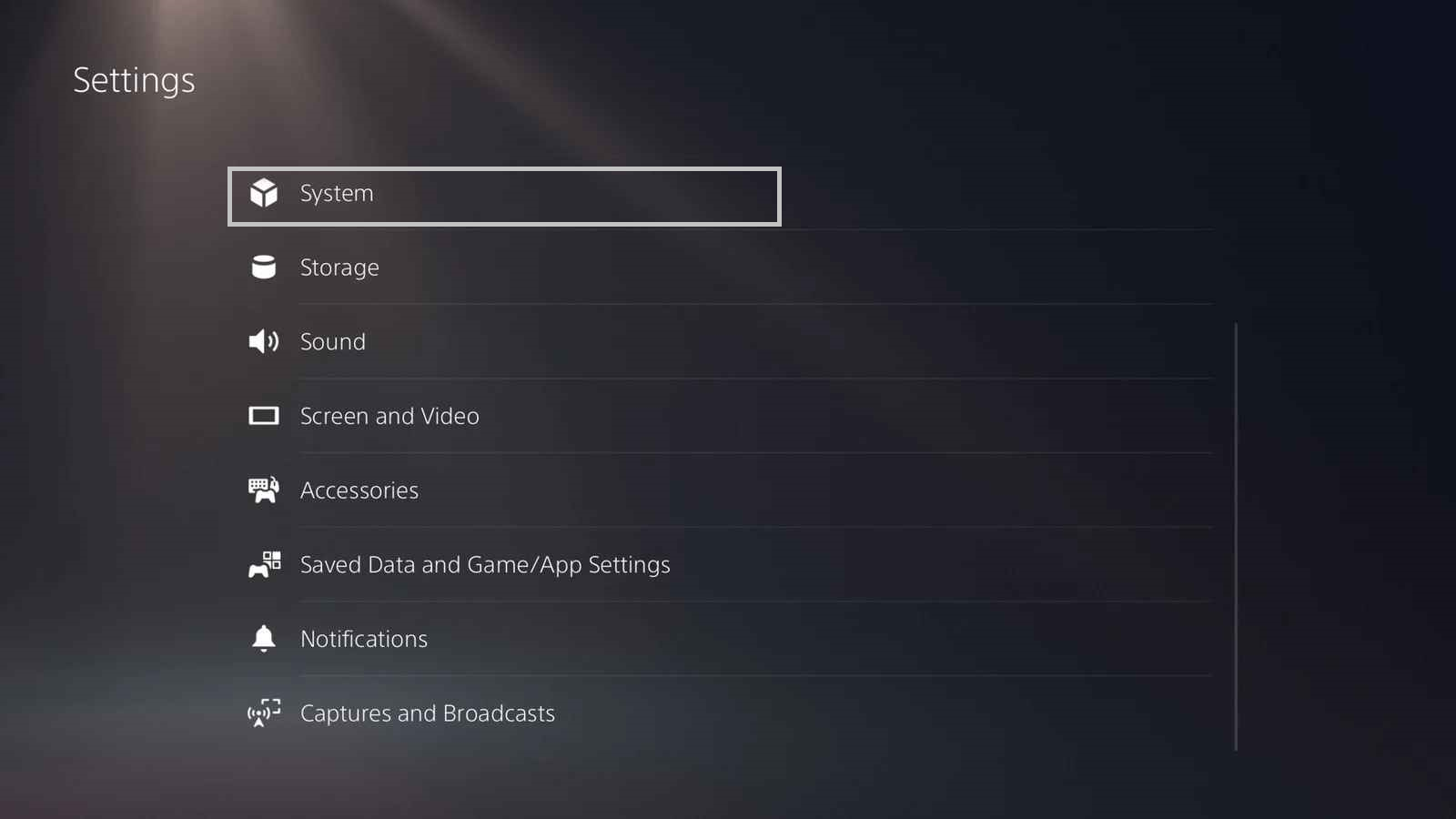 select settings icon to access web browser on PS5
