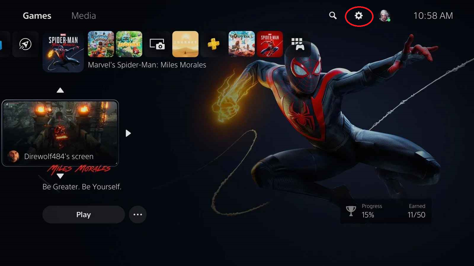 Home screen of PS5 to access Web Browser on PS5