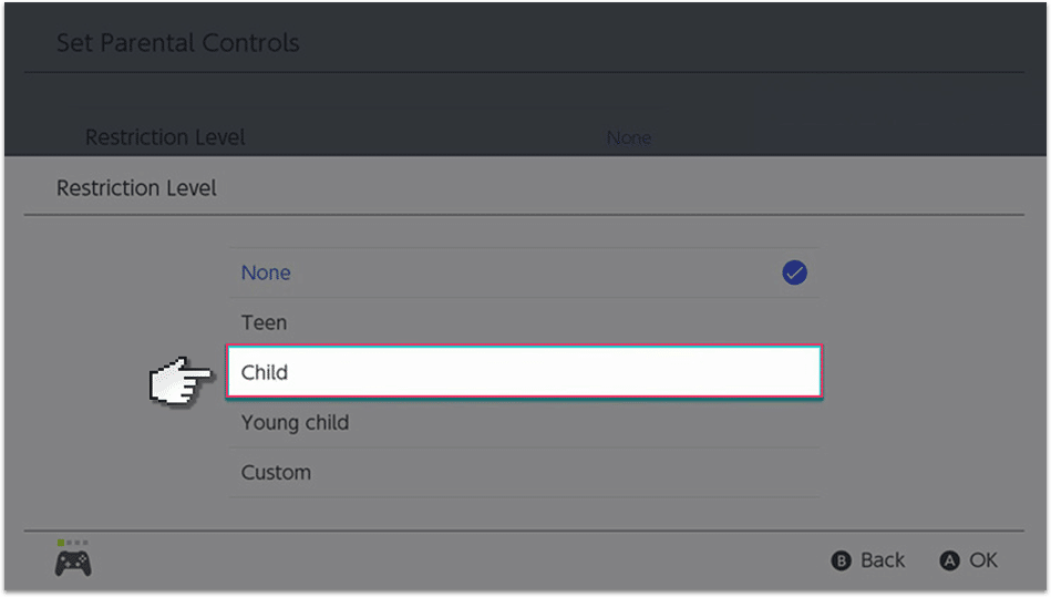 Select Custom to set up Nintendo Switch Parental Controls