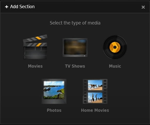 Select the type of media to stream Plex on PS5