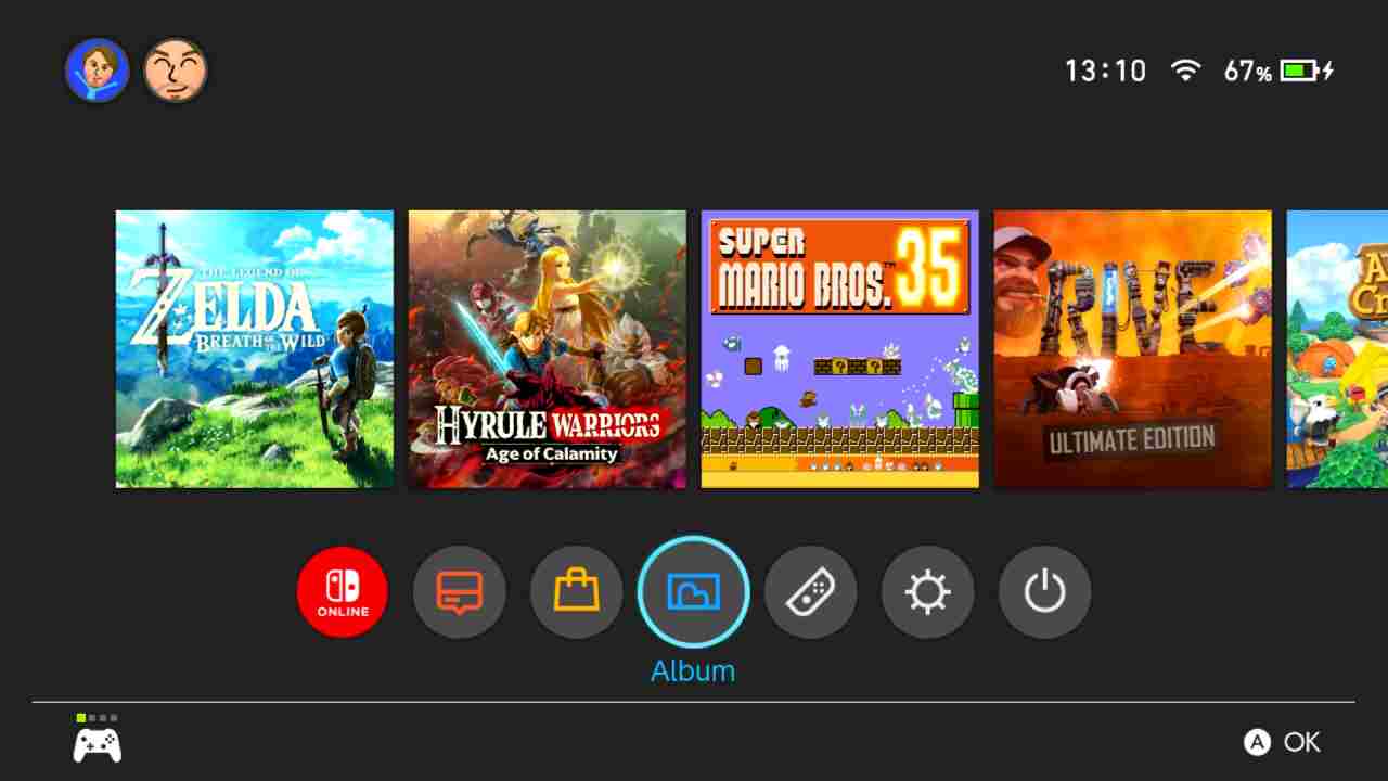 Access records from albums on Nintendo Switch