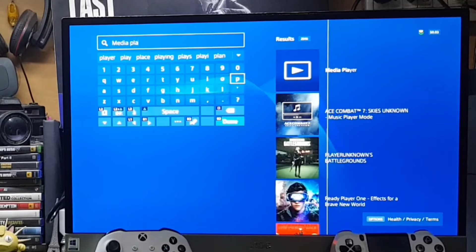 On-screen keyboard PS Store search
