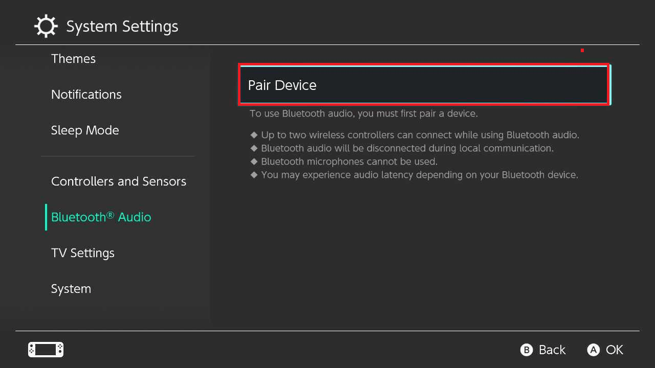 Click on Pair Device to connect Bluetooth headphones to Nintendo Switch