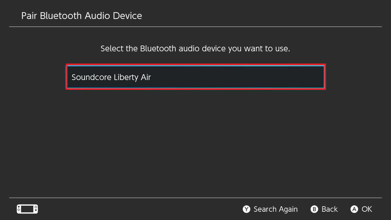 select your device name to connect Bluetooth headphones to Nintendo Switch