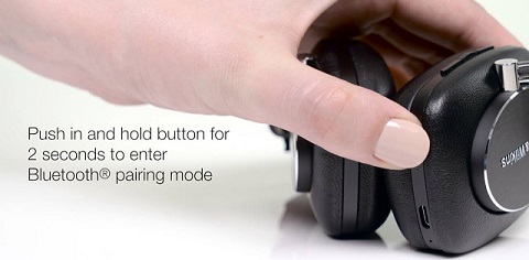 Press and hold pairing button to pair the bluetooth headphones