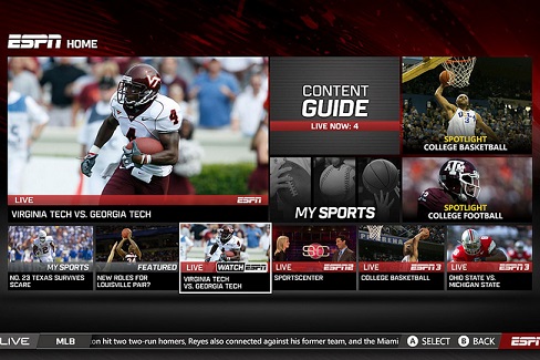 ESPN App landing screen on Xbox 360