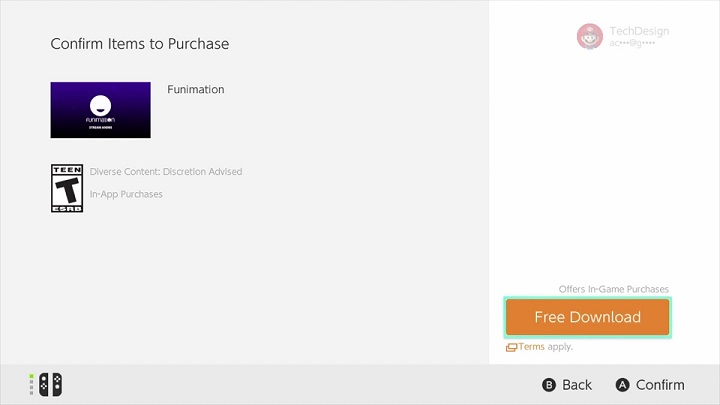 Select the Free Download to download Funimation app on Nintendo Switch