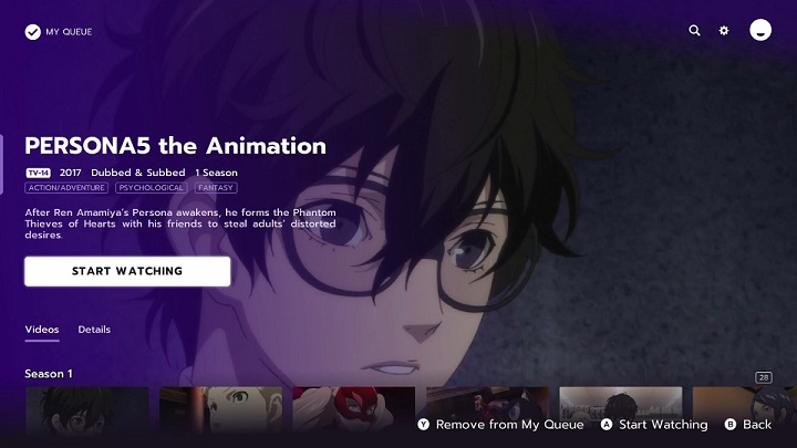 Select Start Watching to stream Funimation on Nintendo Switch
