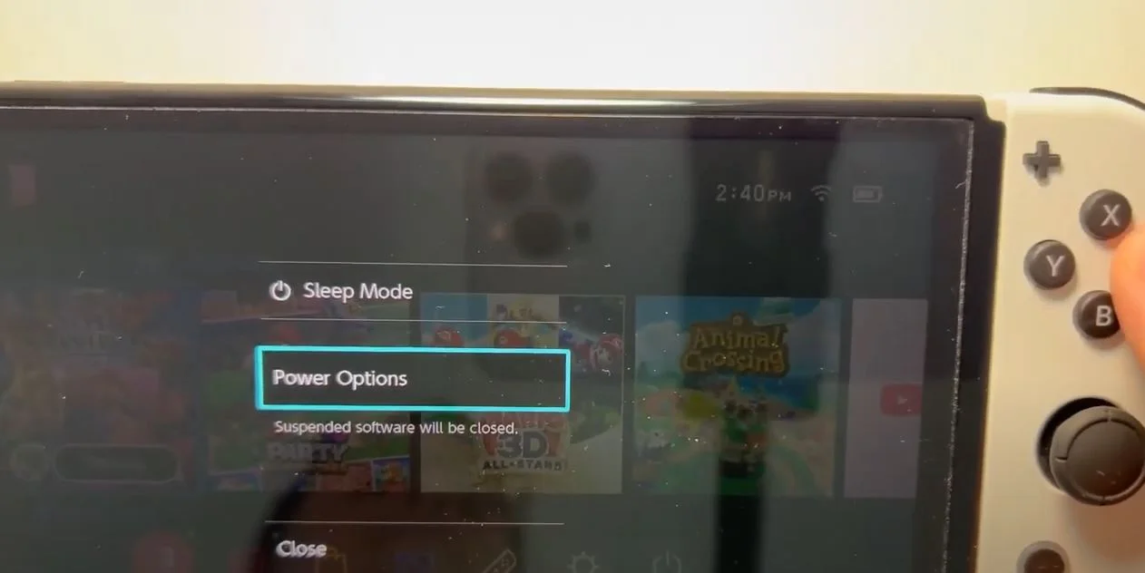 Choose Power Options to turn off nintendo switch completely