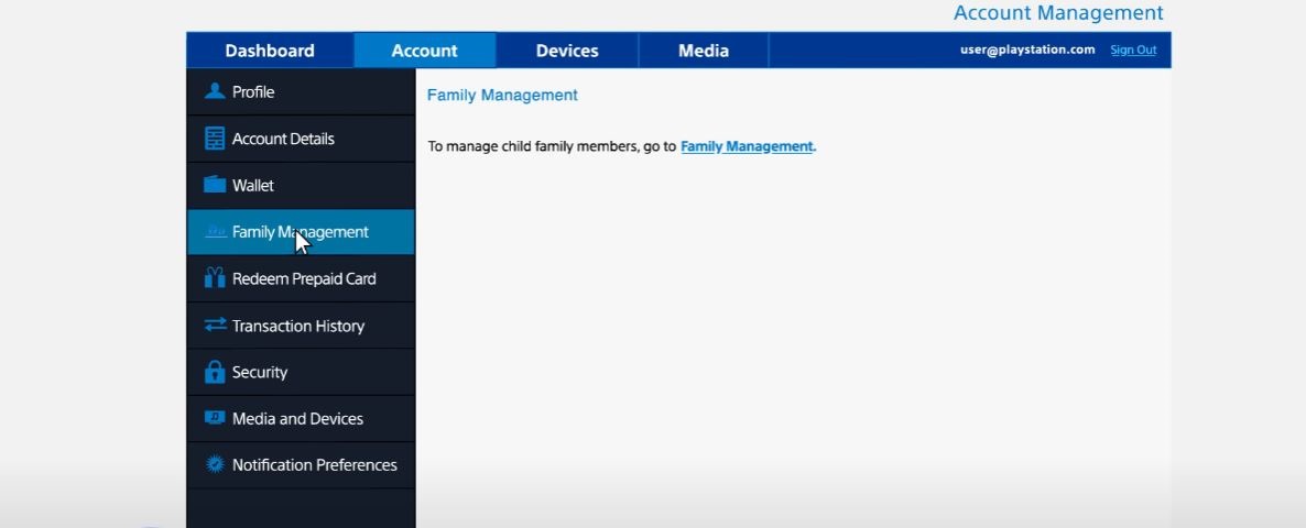 Click on 'Family Management' on the left side vertical menu.