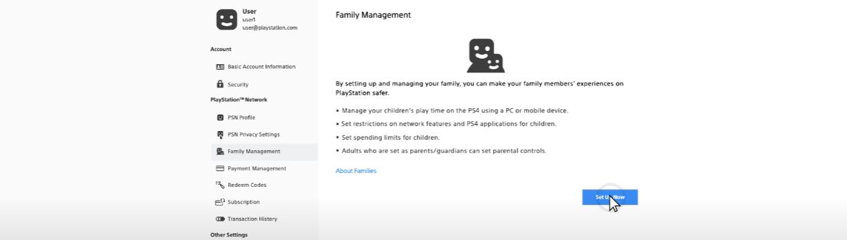 PS4 parental control setup prompt