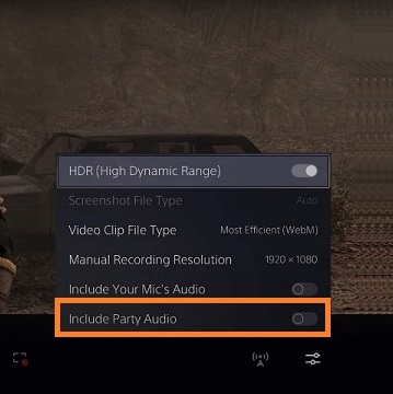 Highlight and toggle Include Party Audio