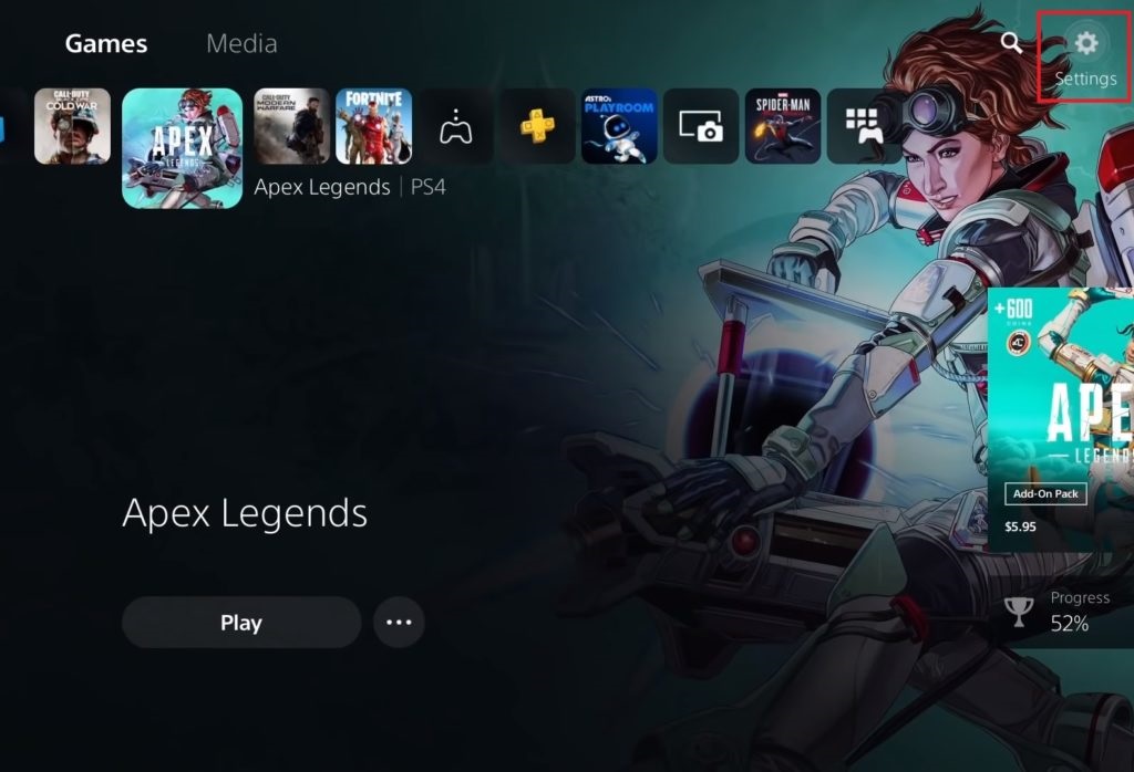 Highlight a game or app in the PS5 home screen