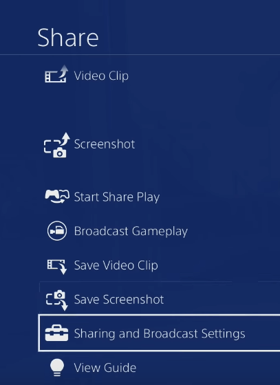 share menu to select Sharing and broadcast settings.