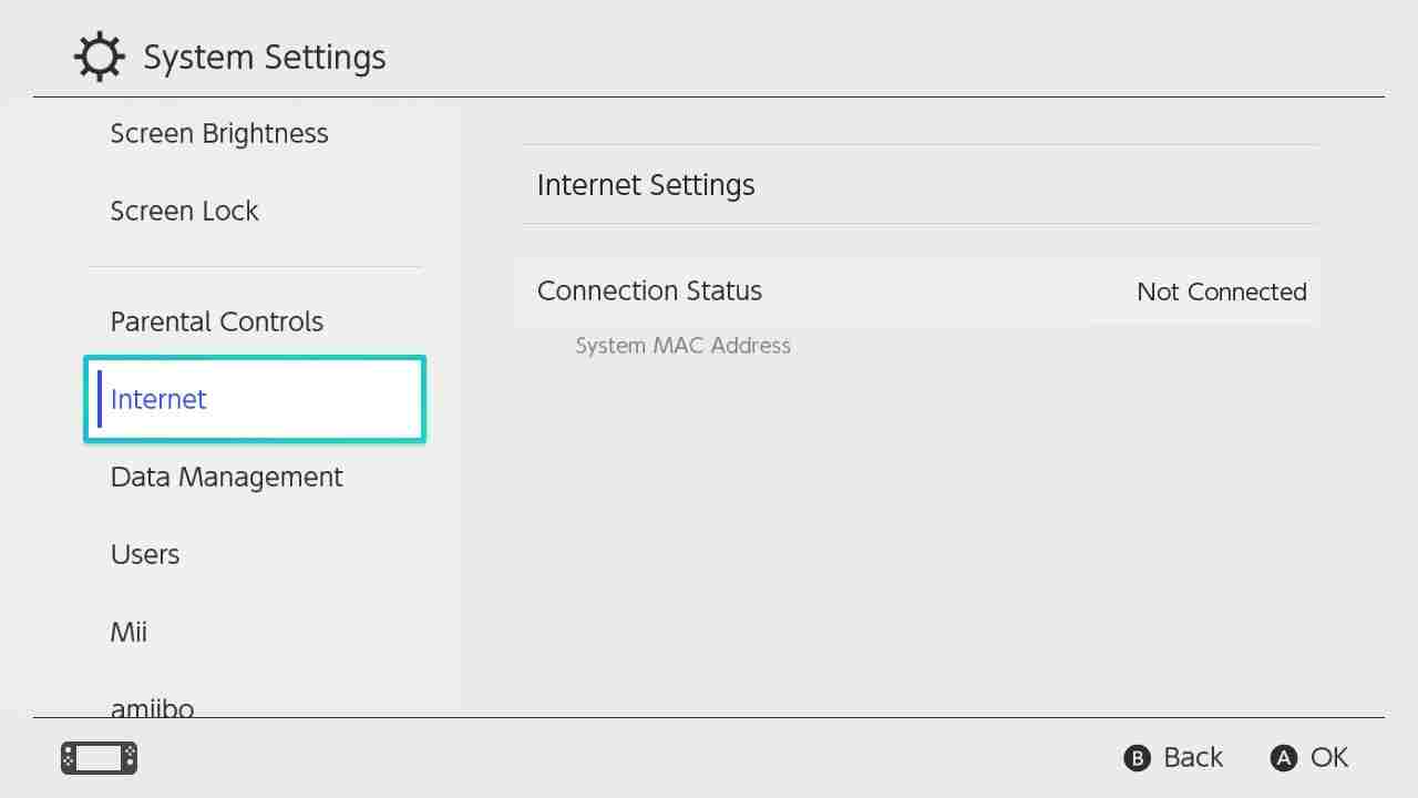Go to Internet settings on Nintendo Switch