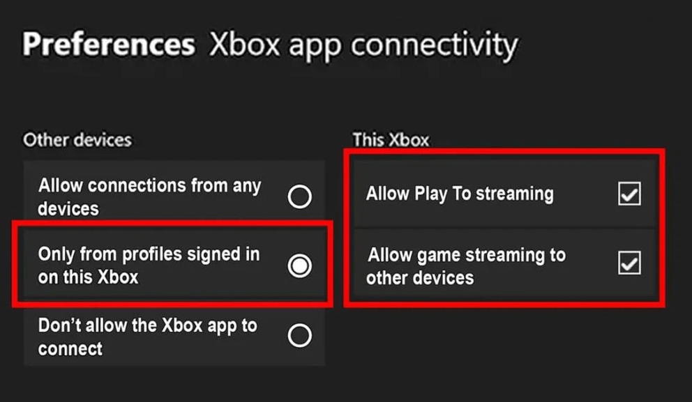 Select only from profiles signed in on this Xbox 