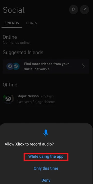 Select While using the app to connect Bluetooth headphones to Xbox One