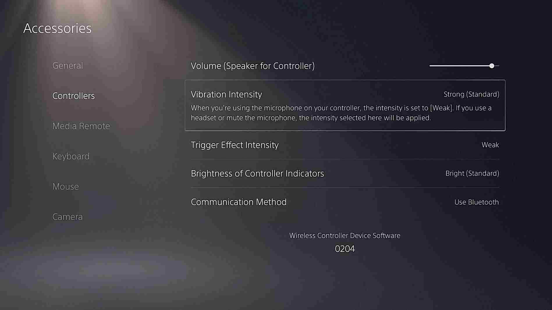 Change haptic feedback settings under vibration intensity on PS5