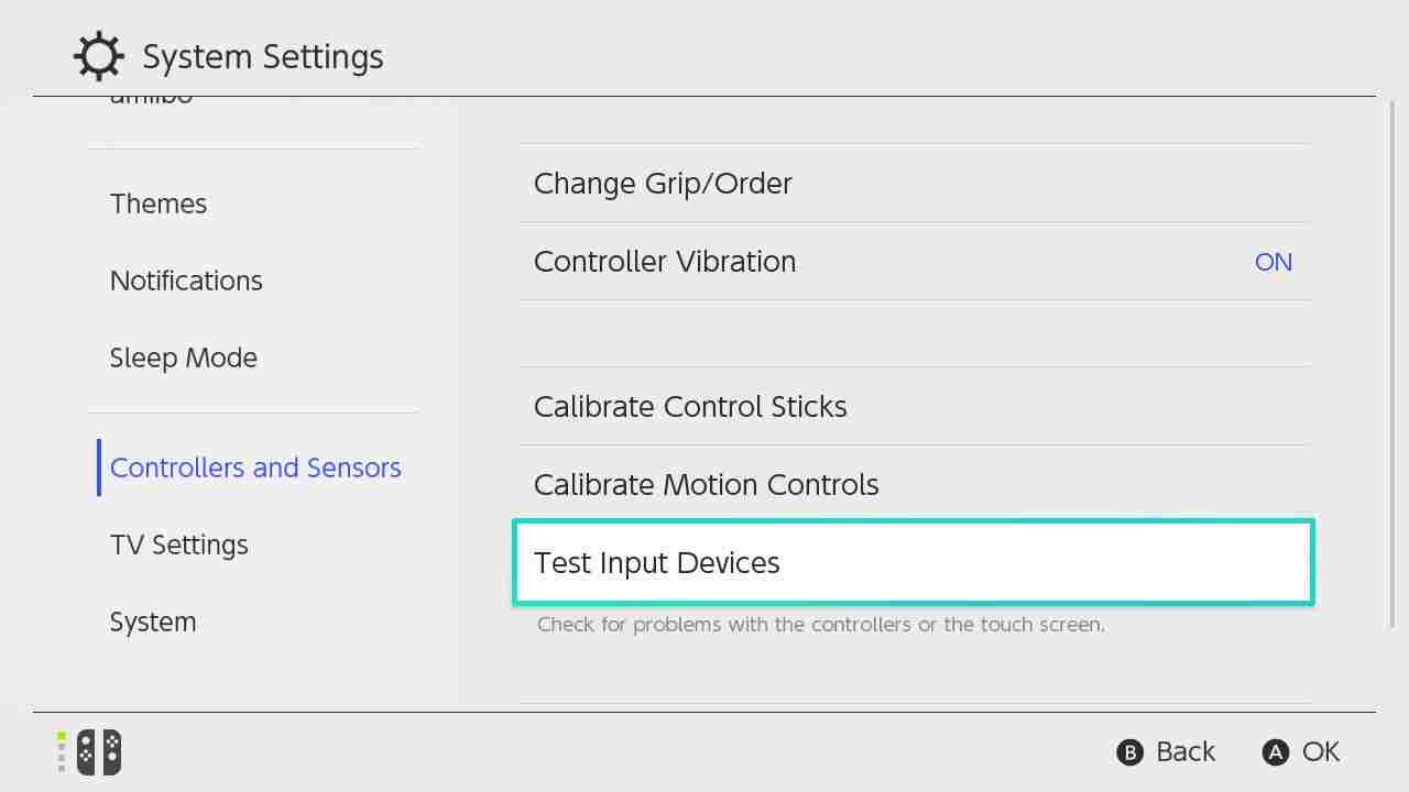 choose Controllers And Sensors Setting under Settings menu