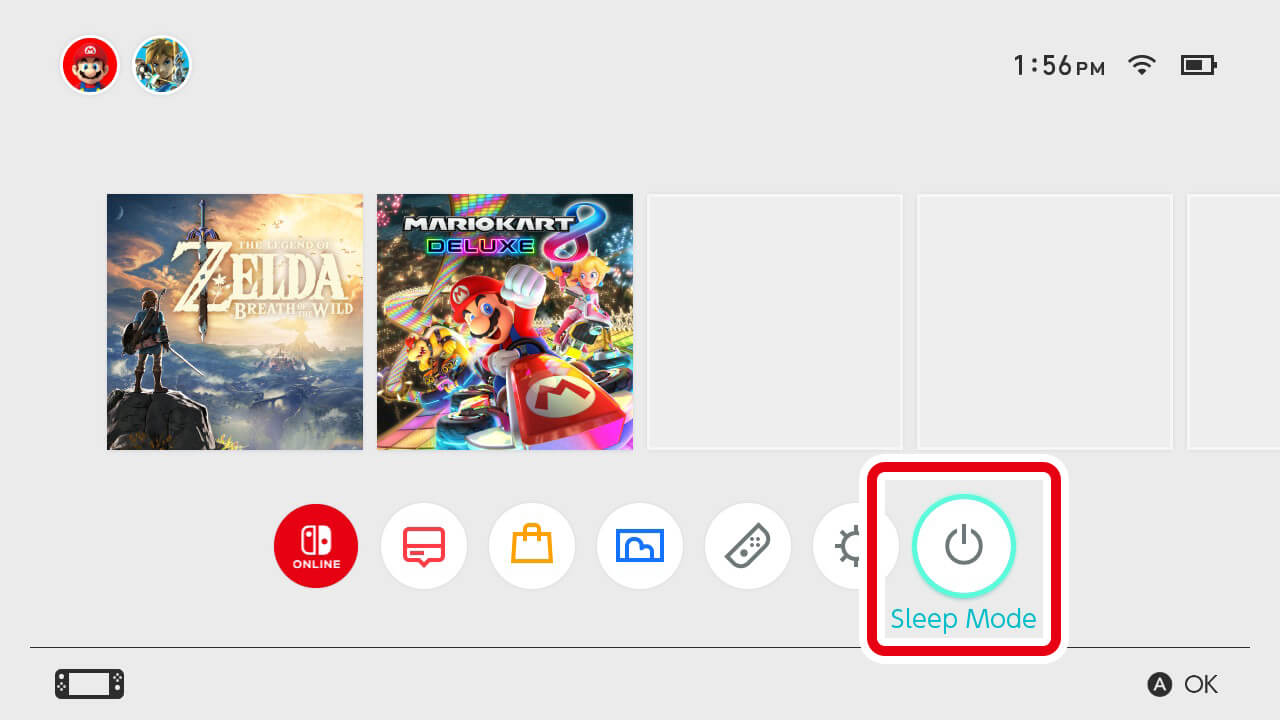 Select Sleep Mode to turn off the Nintendo Switch