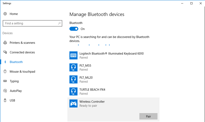 turn on Bluetooth to connect PS4 controller to PC