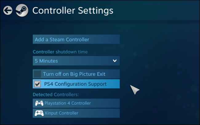 Select PS4 Configuration Support to connect PS4 controller to PC