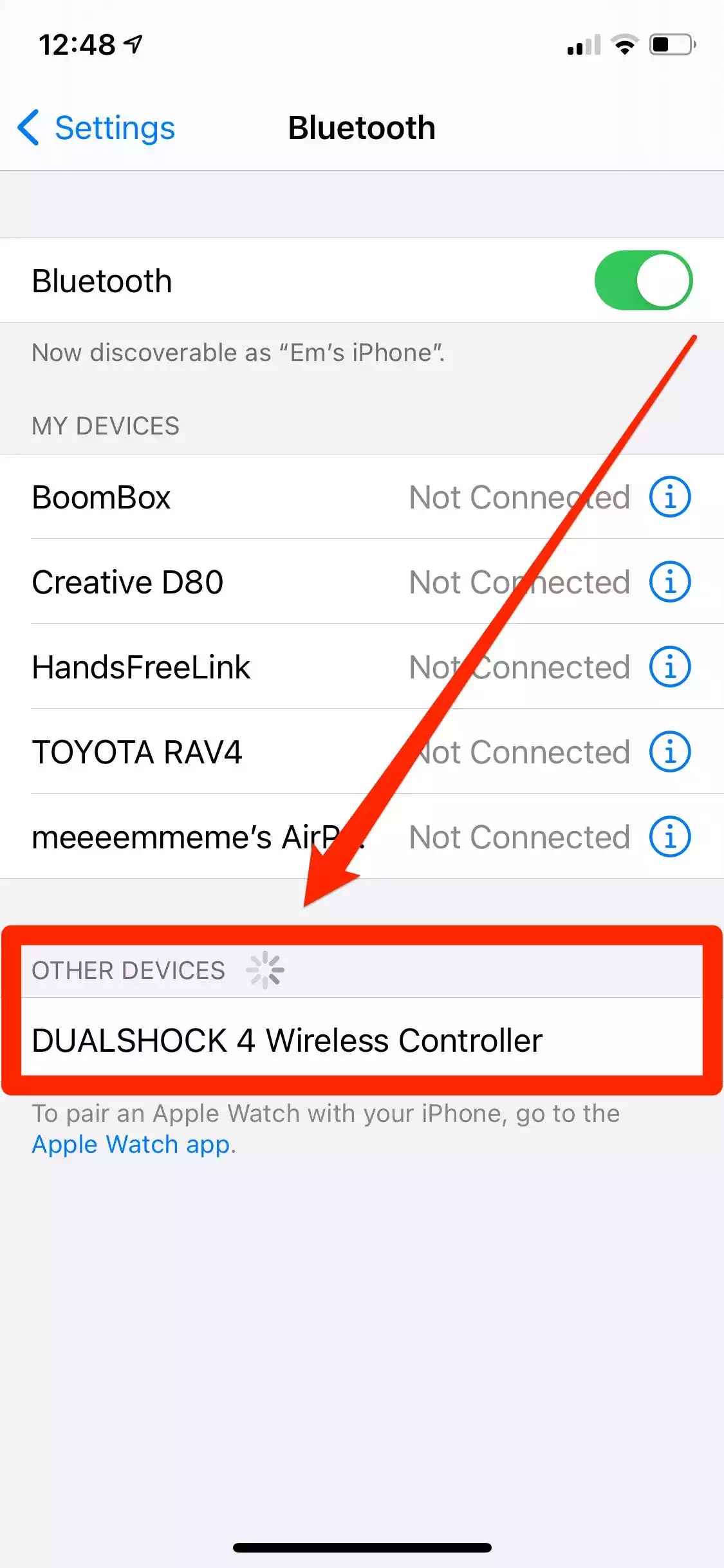 select the controller to Connect PS4 Controller to iPhone