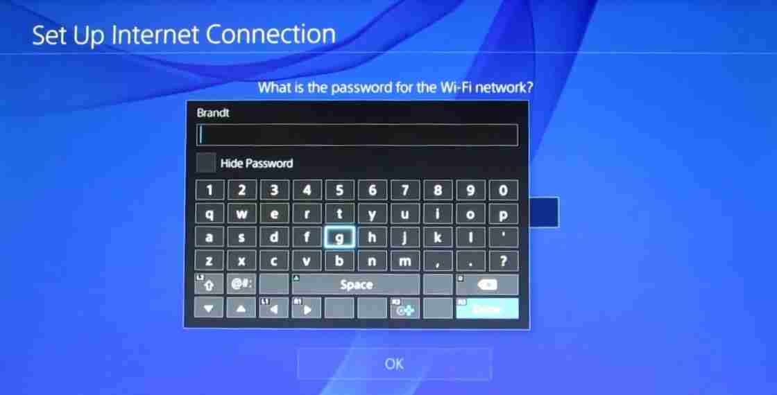Enter the Wi-Fi password on your PS4