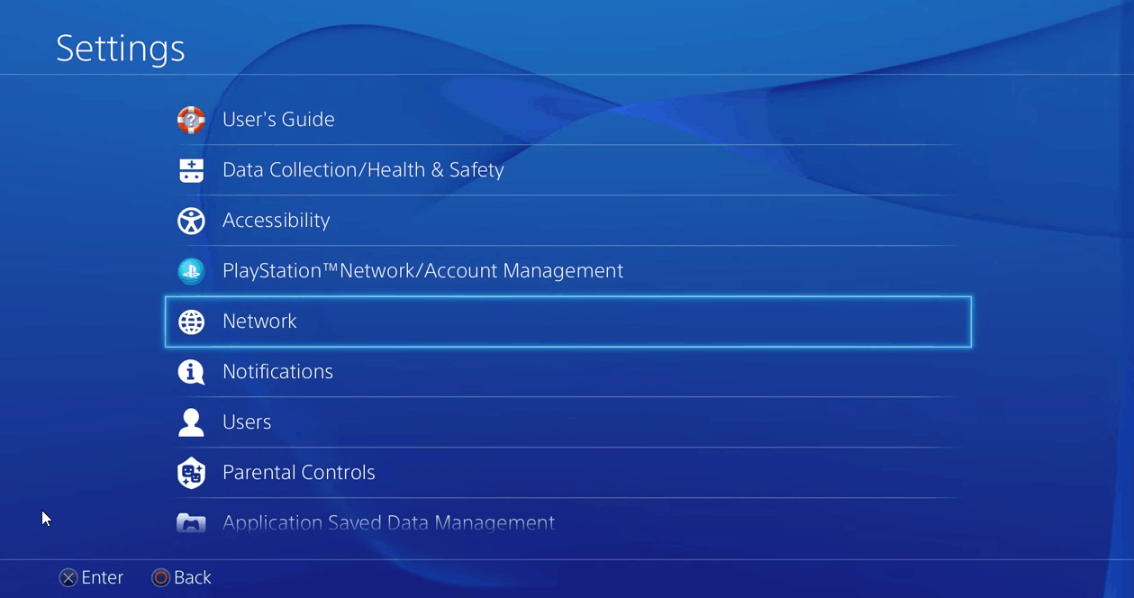 Select Network in PS4 settings