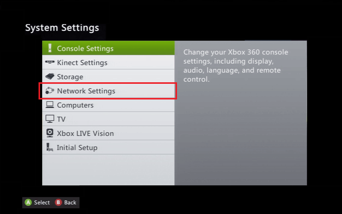 Choose Network settings under System settings menu