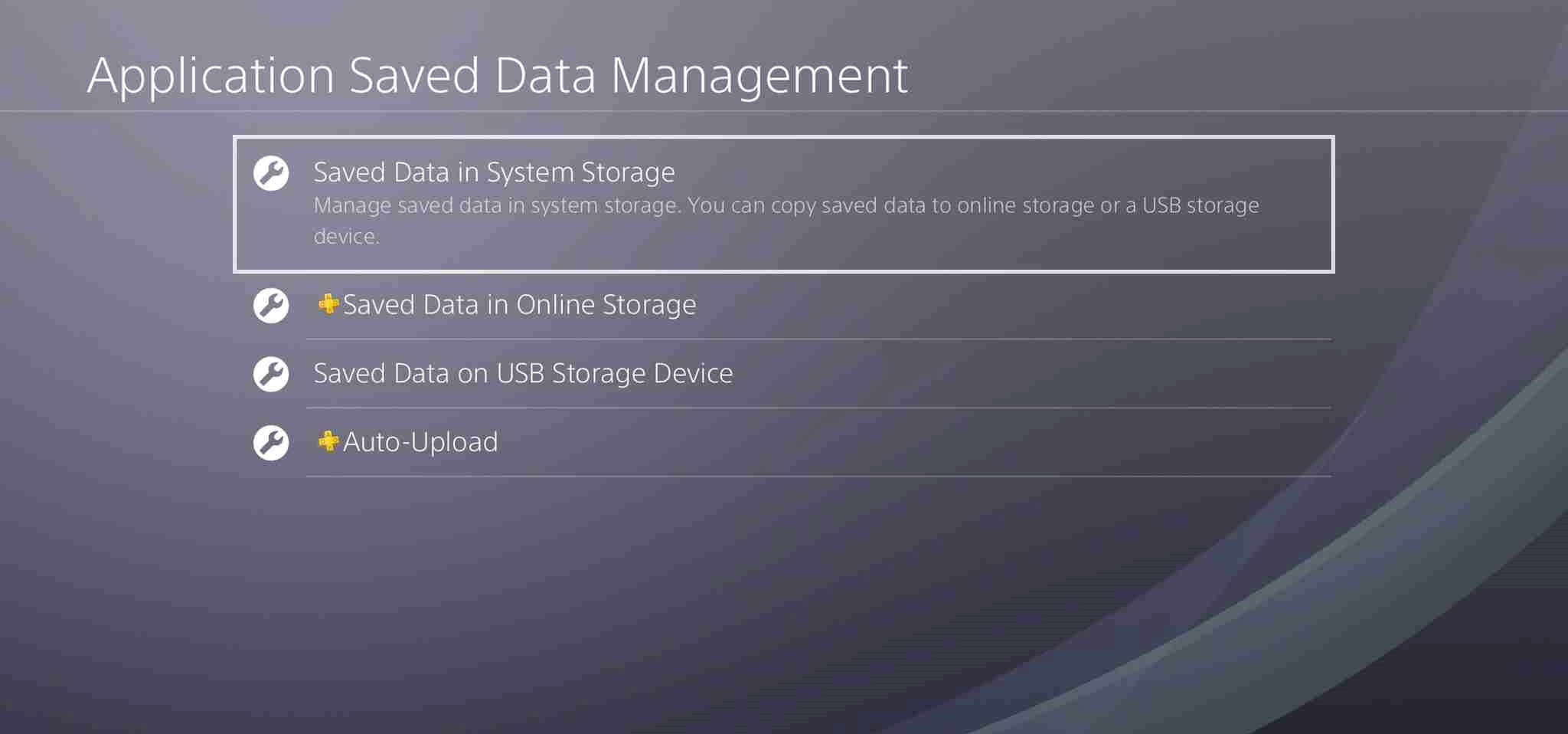 Select the saved data from application saved data management