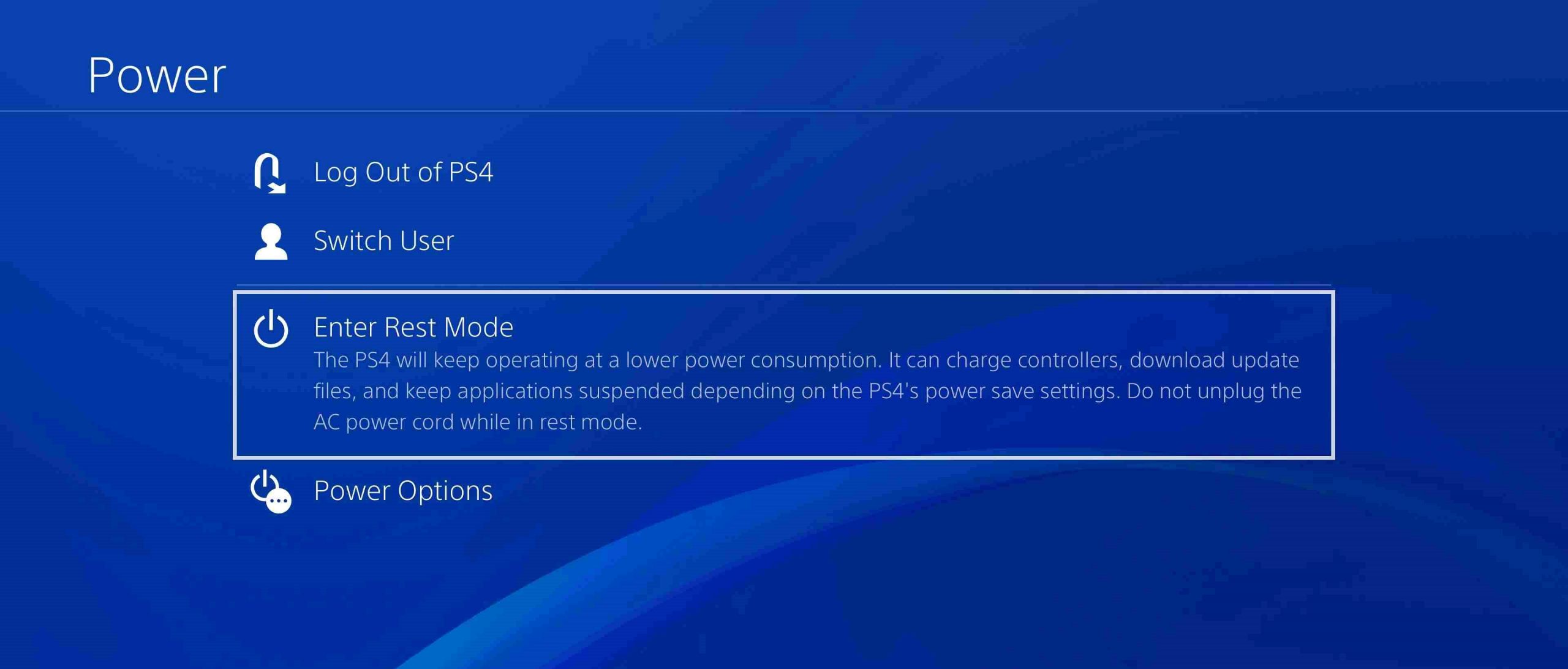 Choose Power options to turn off PS4