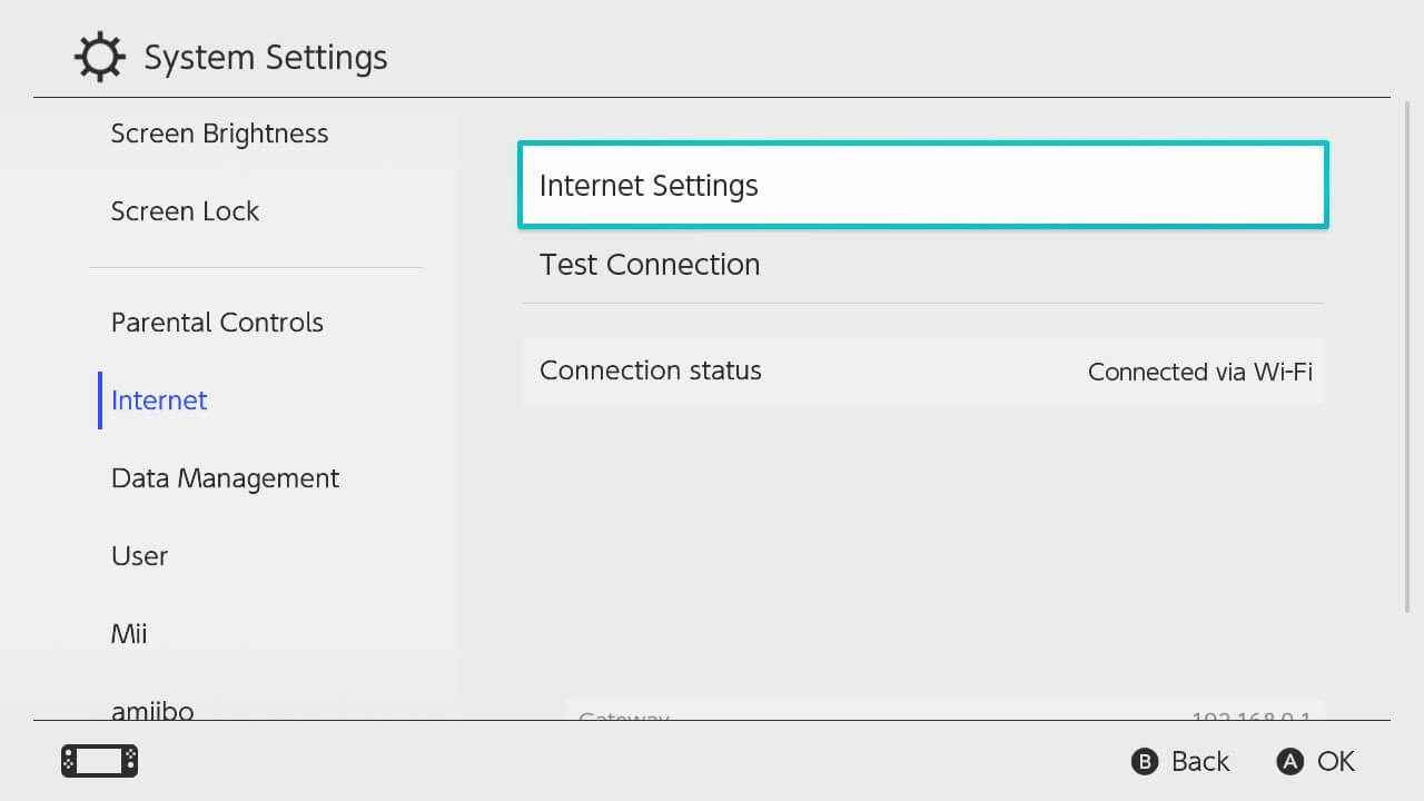 tap internet settings to get Internet browser on Nintendo Switch 