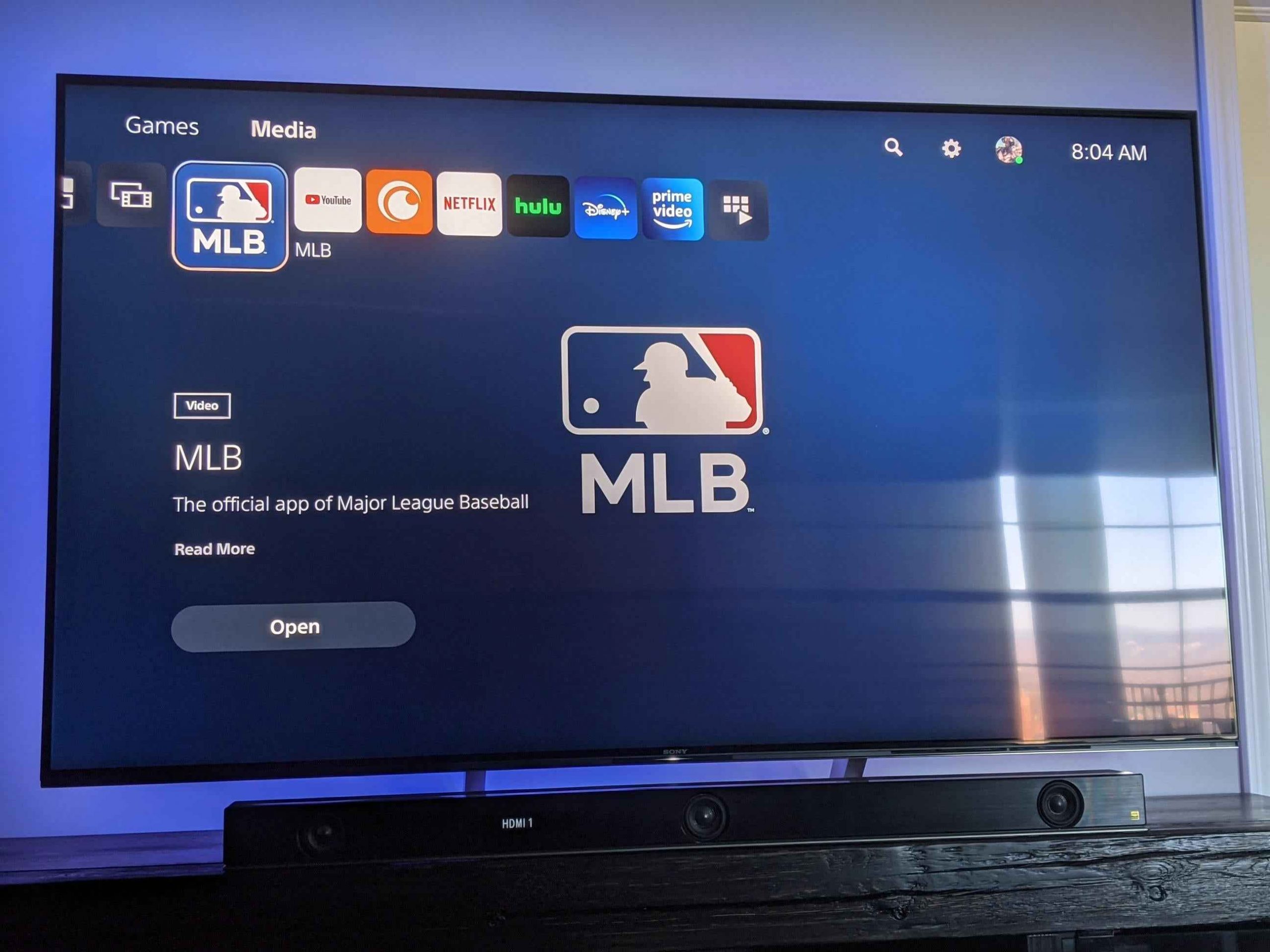 click the open button to launch MLB.TV on PS5