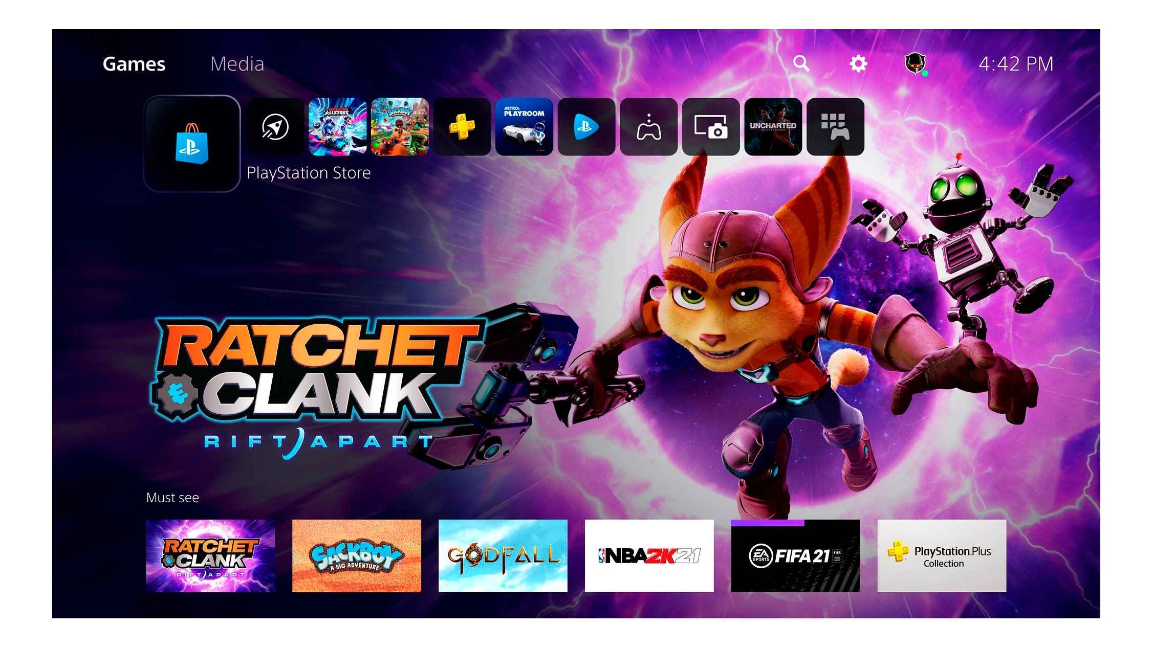 home screen of PS5 to connect MLB.TV on PS5