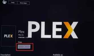 tap Get button to install Plex on Xbox 360