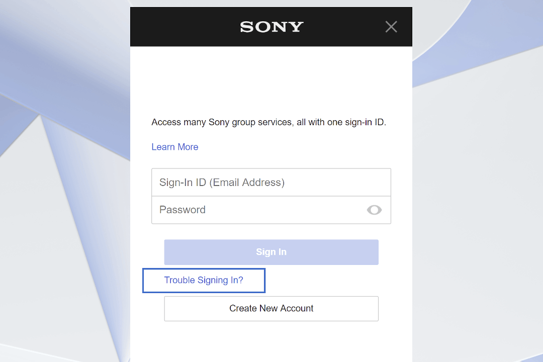 Sony's Account Management page to reset PS4 password