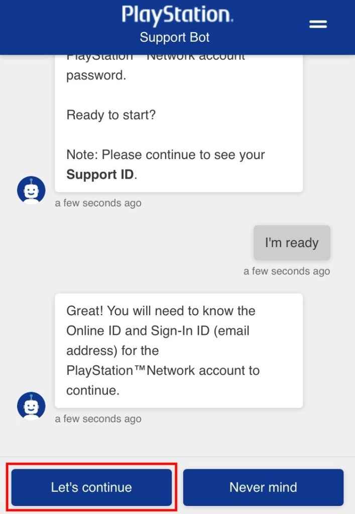 PlayStation support  Bot to chat with live agent to reset PS4 password