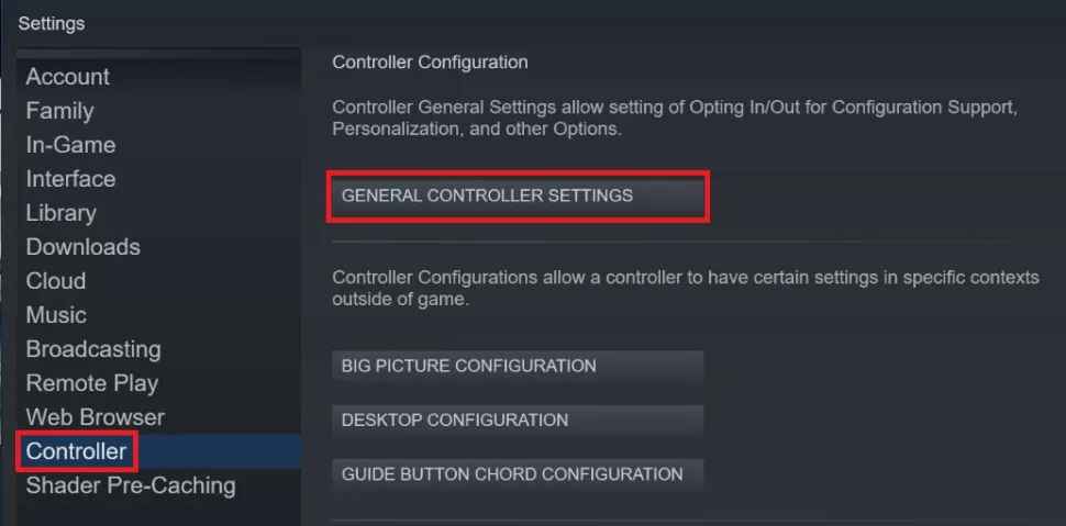 tap the general controller settings to connect PS5 controller to PC