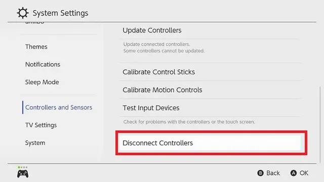 Highlight and select Disconnect Controllers option