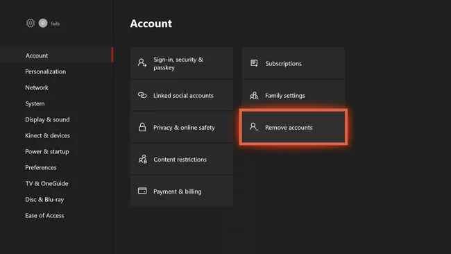 click remove accounts to Delete Profiles on Xbox One