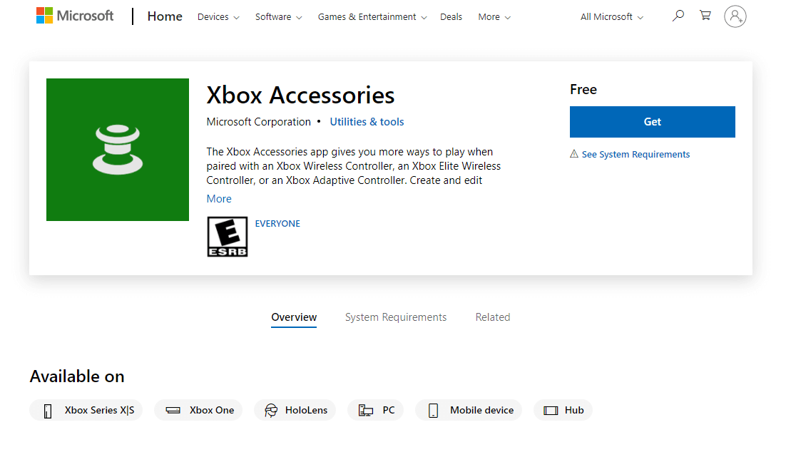 Select Get to download Xbox Accessories
