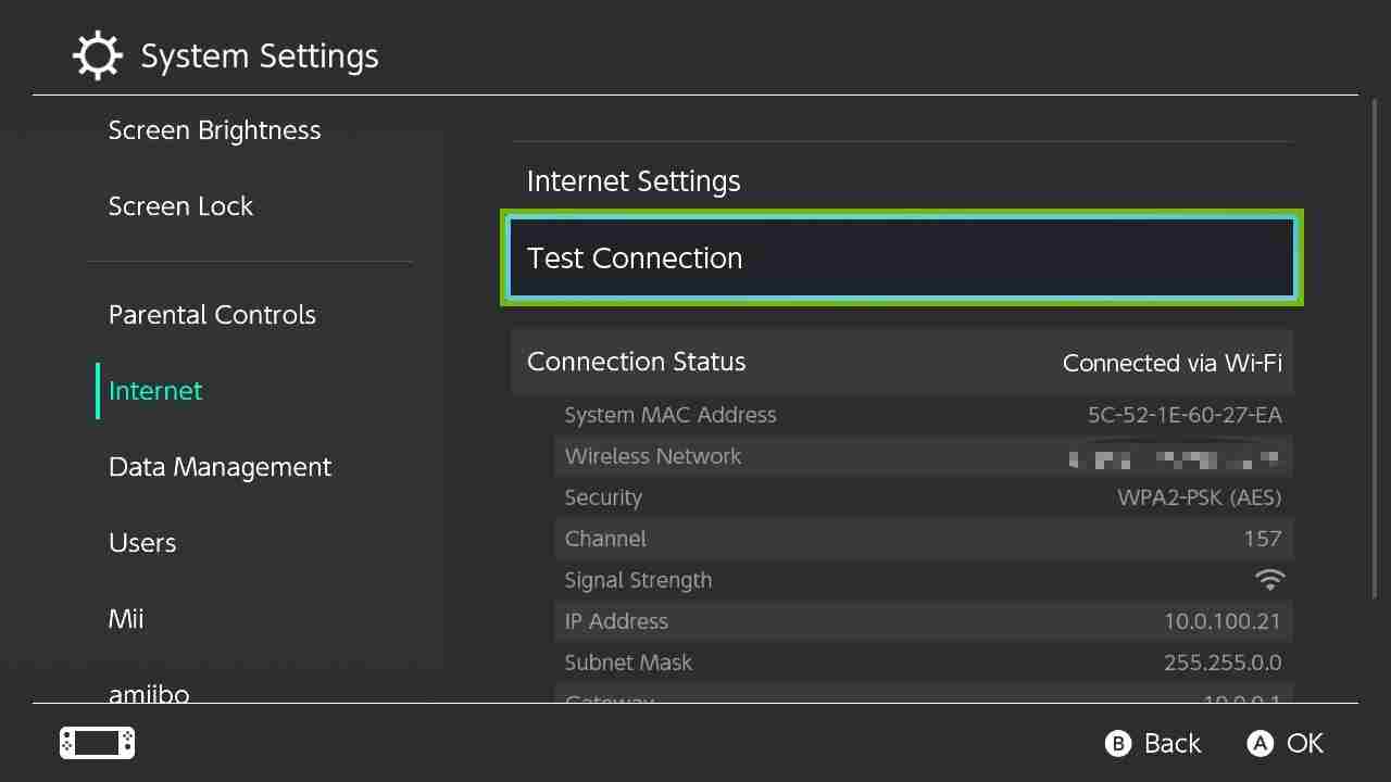 Select Test internet connection