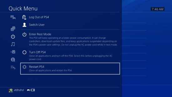 restart PS4 if PS4 Won't Connect to Wi-Fi