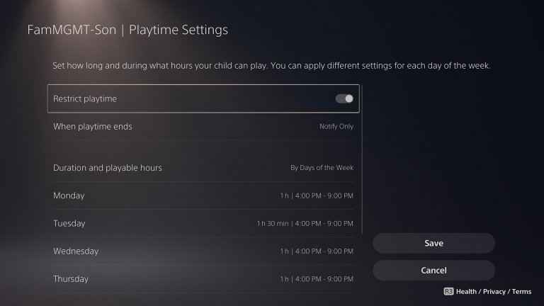 PS5 parental controls