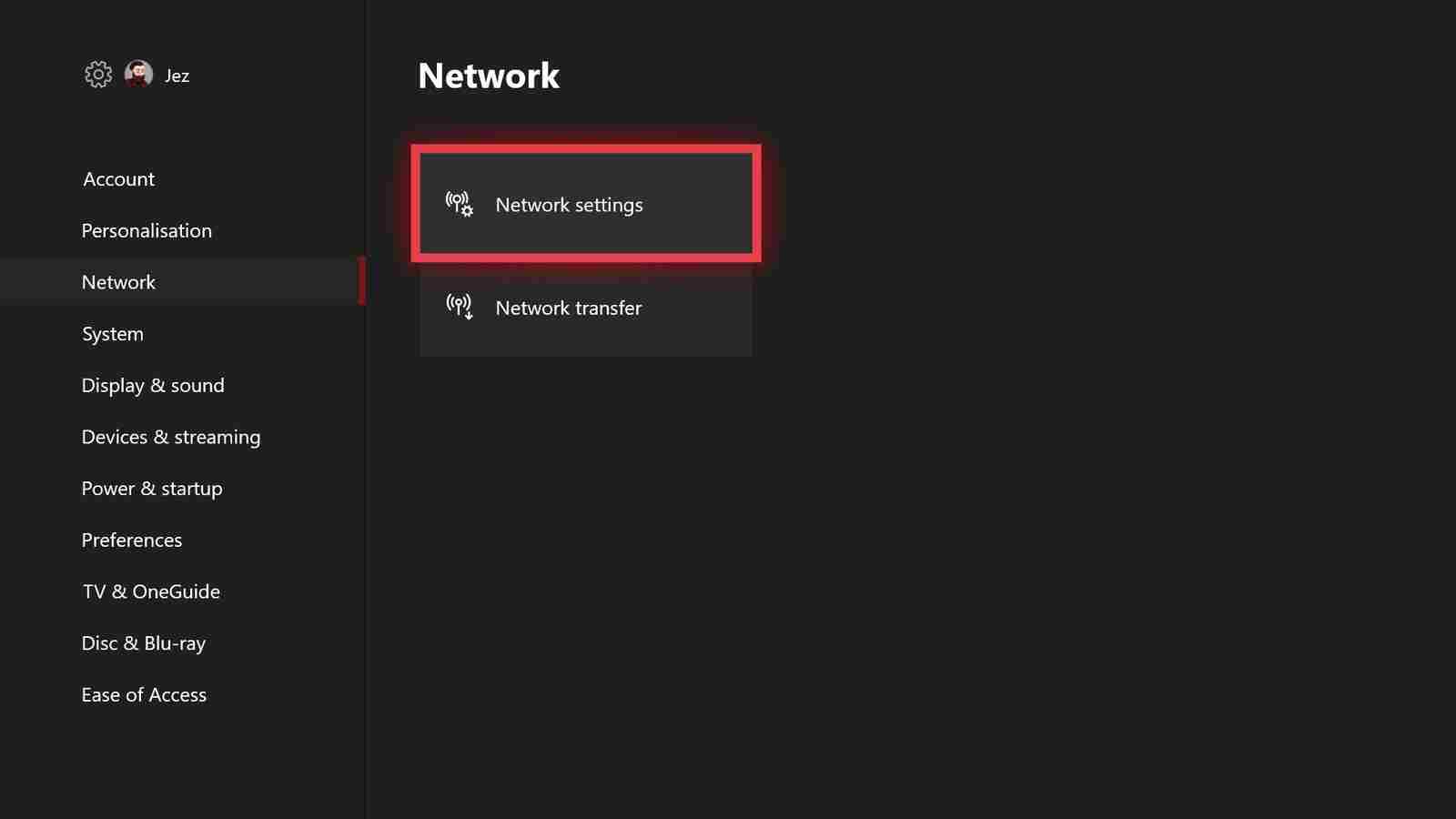 Test network connection on Xbox