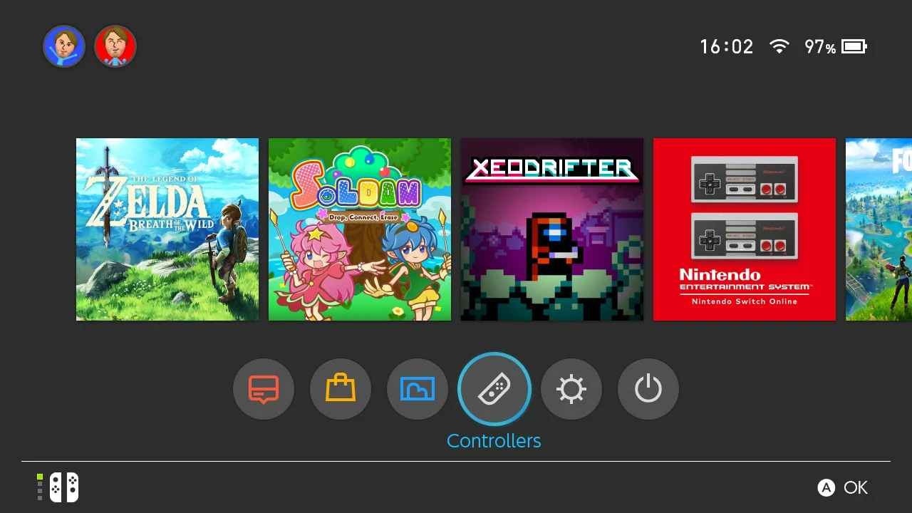 select controllers on Nintendo Switch dashboard