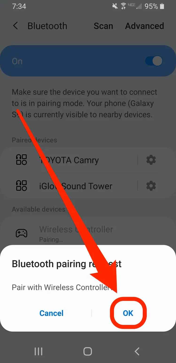 click ok button to connect PS4 controller to phone