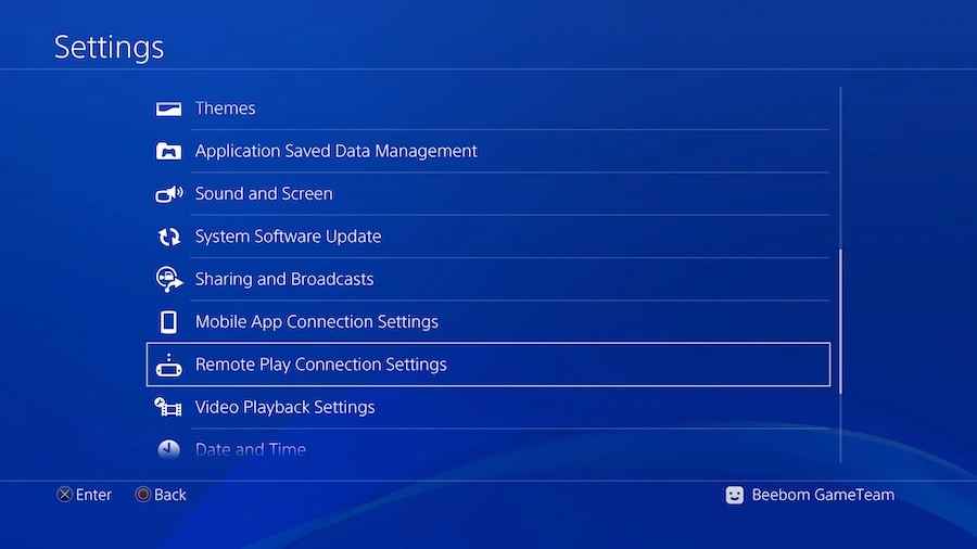 select remote play connection settings